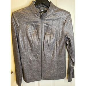Dennis Basso Croc Embossed Faux Leather Motorcycle Jacket Gray Size XS
